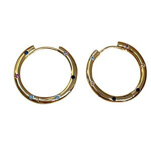 Multicolor Rhinestone Openwork Hoop Earrings Gold Tone Festival Retro Evening